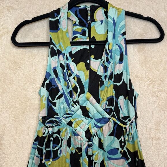 Trina Turk Green Multicolor‎ Print V-Neck A-Line Silk Dress Racerback - Size 2 - Picture 6 of 7